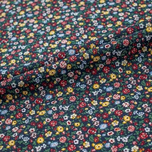 Red Small Flowers On Deep Blue Cotton Fabric For Dress Tissus Au MÈTre Telas Algodon Estampadas Sewing Ткань Для Шитья Vestidos