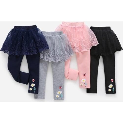 Girls Leggings Skirts Kids Pants Spring/autumn Kids Baby Trousers Children Leggings Fashion Lace Skirts Flower Pants Cotton