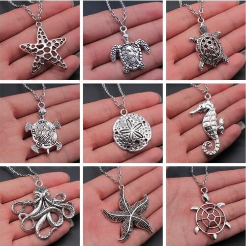 Summer Jewelry Marine Life Pendant Necklace Sea Animal Pendant Necklace Starfish Dolphin Shrimp Sea Turtle Octopus Necklaces