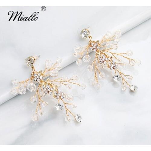 Miallo 2019 Austrian Crystal Handmade Bridal Earrings Flowers Wedding Bride Jewelry Accessories Drop Earrings