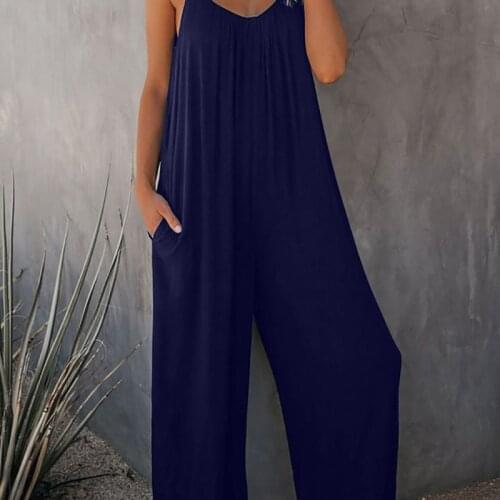Fashion Sleeveless Straps Jumpsuits Solid Wide Leg Loose Casual Bodysuit 2021 Summer Autumn Pocket Streetwear Women Jumpsuit