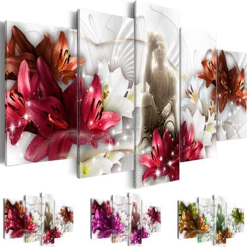 5 pcs,Full Square 5D DIY Diamond Painting Flower and Buddha statue diamond Embroidery mosaic Cross Stitch Rhinestones Y2566