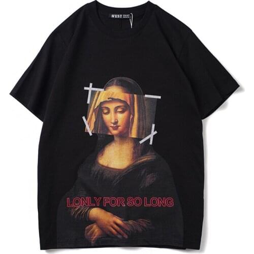 Novelty Men New luxury Virgin Mary Mona Lisa T Shirts T-Shirt Hip Hop Skateboard Parkour Street Cotton T-Shirts Tee Top N158