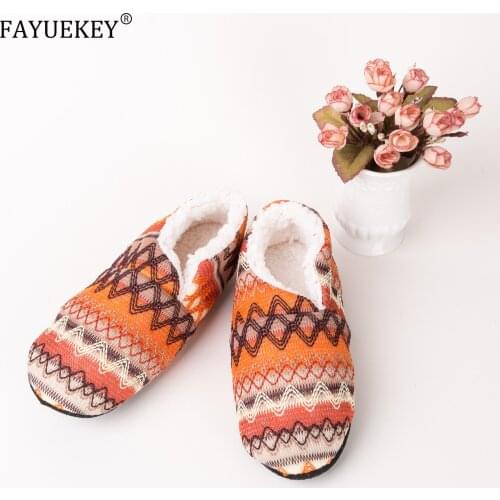 Women New Style Cotton Slippers Plush Slippers Home Ms Striped lattice Slippers Indoor Non-Slip Warm Slippers Wholesale