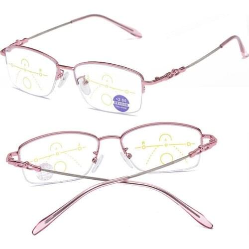 Progressive Multifocus See Near and Far Reading Glasses Women Semi-rim High Quality Elegant Spring Hinges Anti Blu 1 2 3 to 4
