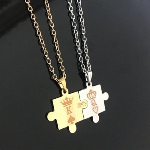 2pcs/set KING QUEEN Geometric Crown Pendant Necklace Women Men Jewelry Lovers' Valentines Day Gift Necklace