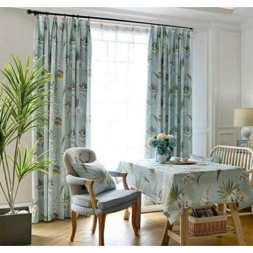 Pastoral Style Floral Printed Curtains Cotton Linen Window Drapes for Living Room Bedroom Fresh Style Transparent Sheer Tulle