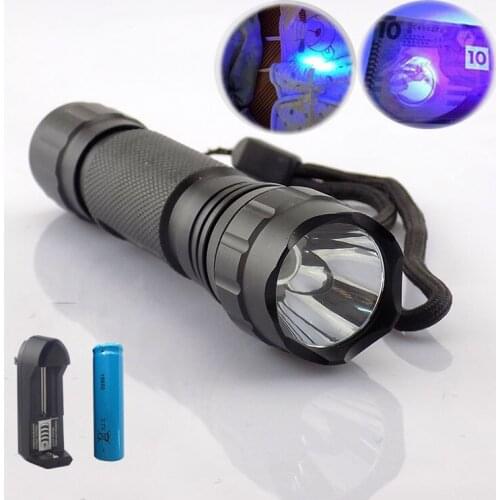 Uv Led Flashlight Lamp 395nm Ultraviolet Flash Lamp Purple Color Linternas Lamp Torch Rechargeable Linterna +18650 Battery 501