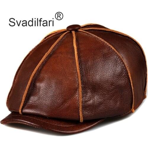 Svadilfari Genuine Leather Hat Cap belt Cowhide Warm winter cotton men padding brand new gastby beret hunting cap/hat ear flap