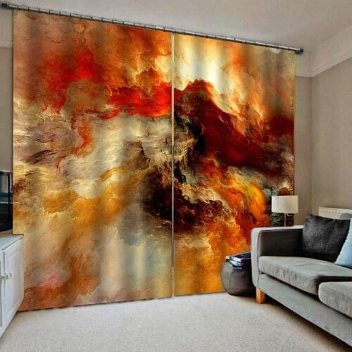 Blackout curtain orange 3D Curtain Luxury Blackout Window Curtain Living Room Drapes Cortinas