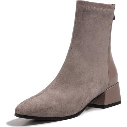 Kmeioo New Hot Style Fashion Women Boots square toe Thick heel genuine leather simple style Ankle Boots Spring/autumn 5cm