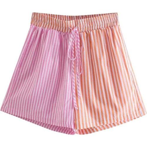 DOUJII 2021 New Fashion Women Short Pants Stripe Asymmetrical Shorts Elastic Waist Hot Summer Shorts Streetwear