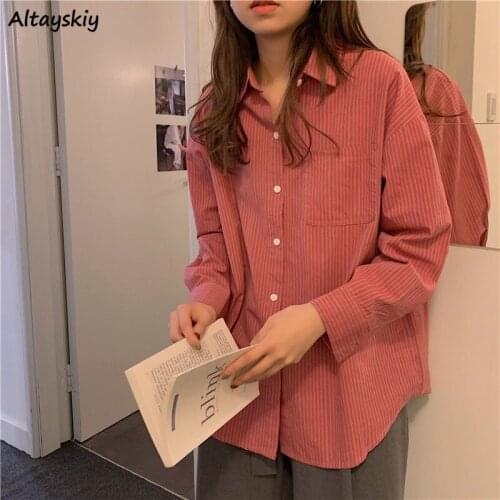 Striped Shirts Women Retro Korean Style Chic Trendy Popular Elegant Leisure All-match Ulzzang Female Top College Students Simple