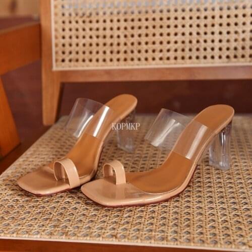 Women Sandals Flip Flops Perspex High Heels PVC Clear Crystal Concise Classic Quality Shoes 2021 Sexy Kopmkp Open Peep Toe 35-43