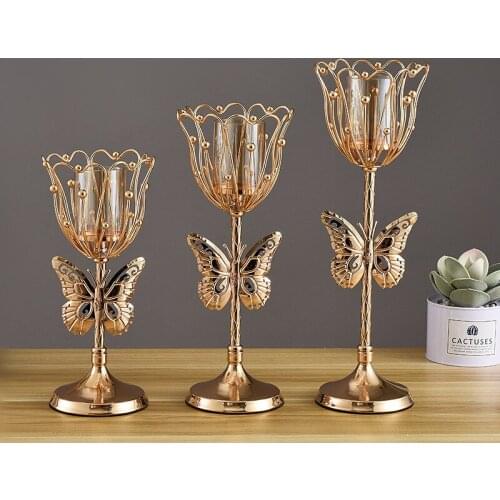 1Pc Nordic Iron Candlestick Vintage Hollowed Flower Candle Holder Home Wedding Dinner Table Ornament