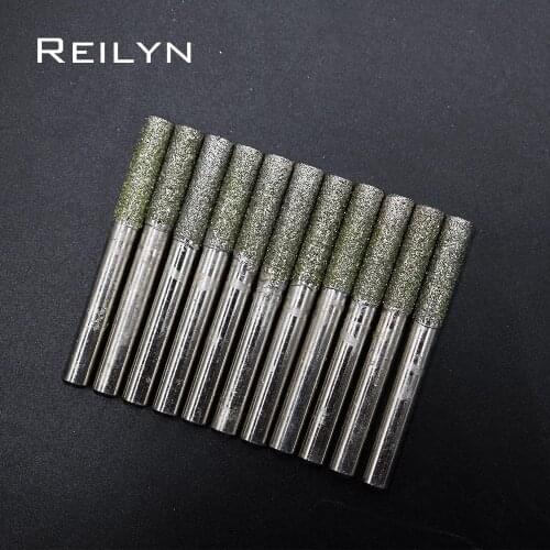 10pc 60# Cylinder Bits 6/8/10mm Emery grinding points Diamond abrasive bits jade grinding burr teeth dental machine abrasives