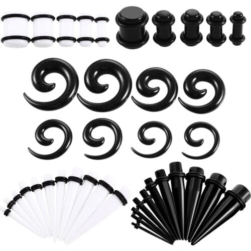 18pcs Acrylic Spiral Ear Taper Jewelry Kit Black White Ear Tunnel Plug Piercing O-Rings Ear Stretcher Expander Jewelry 1.6-10mm