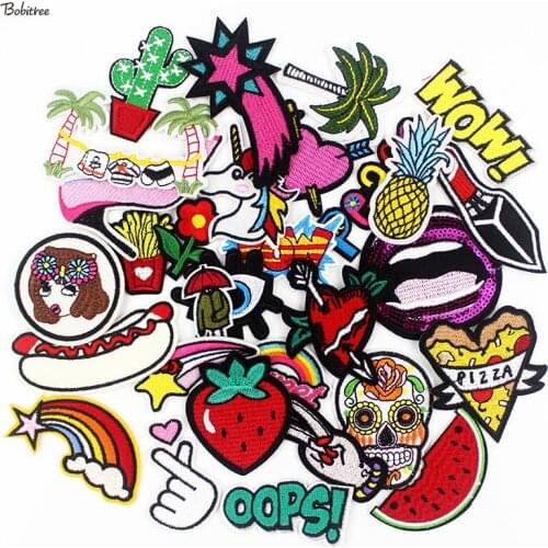 30pcs a Lot Cute Lovely Cloth Patches Iron on Embroidered Badges Appliques DIY for Kids Girls Jacket Bags Sewing Stickers