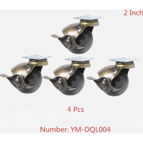 4 Pcs/Lot 2 Inch Flat Bottom European Type Spherical Universal Wheel Sofa Furniture Retro Caster Brake Pulley Silent