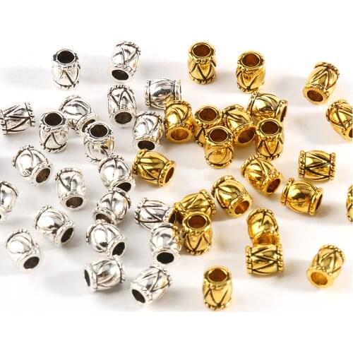 50pcs/lot Fashion Metal Beads Antique Gold Plated Cylindrical Alloy Beads for Jewelry Making Supplies Accessories DIY Bracelet