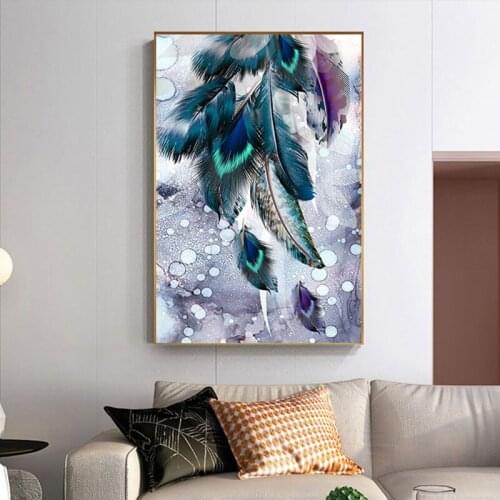 Abstract Pink Purple Feather Decoration Colorful Poster Print Painting On The Wall for Living Room Girls Modern Wall Art Decor