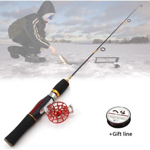 Promotion! winter fishing set 65 cm Ice Fishing Rod and reel Carbon Fiber rod Travel Fishing Tackle Free fishing line