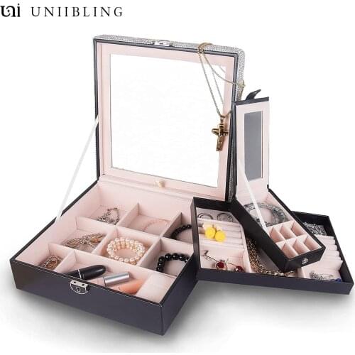 Bling Diamond Makeup Cosmetics Jewelry Leather Holder Portable Storage Box Case for Artist Brush Lip Stick Toner Organizer Bag