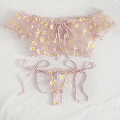 Erotic Lingerie Babydoll Floral Lace Underwear for Sex Women Transparent Mesh Bra Sexy Lingerie Thong Sets Porno Erotic Costumes