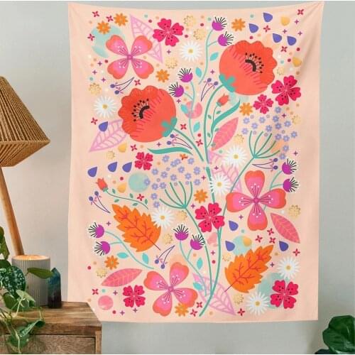 Botanical Wildflower Tapestry Wall Hanging Flower Lush Botanical Hippie Bohemian Tapestries Colorful Psychedelic INS Home Decor