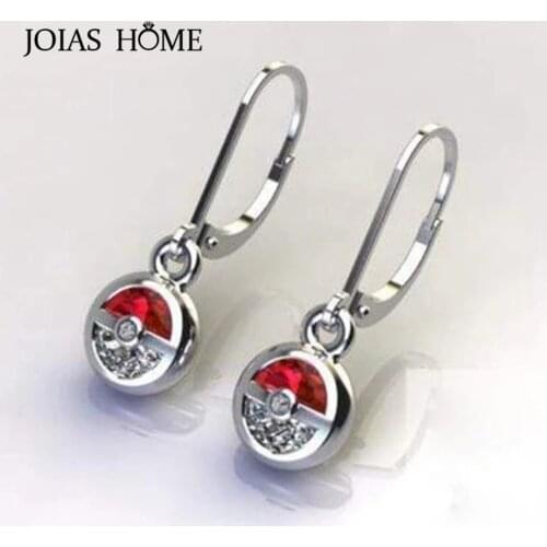 JoiasHome Charms Womens Drop Earrings Silver 925 Jewelry Creative Red And White Poke Ball Fashion Party Ear Drops Wholesale