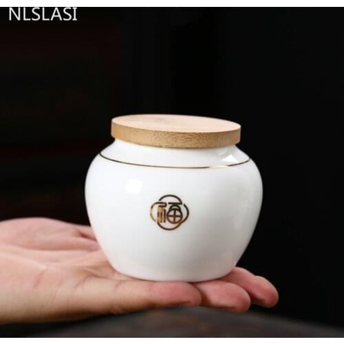 Boutique Ceramic Tea Caddy Travel Portable Round Shape Tea Jar Kitchen Spice Organizer Coffee Canister Candy Storage Tank