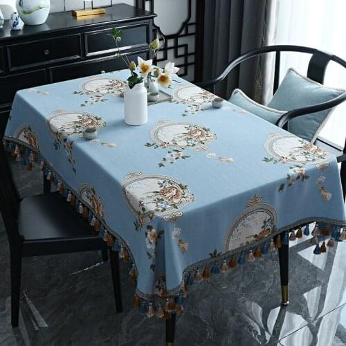 Chinese Vintage Tassels Anti-stain Tablecloth Rectangular Square Luxury Dinning Coffee Table Cover Party Jacquard Flower Decor