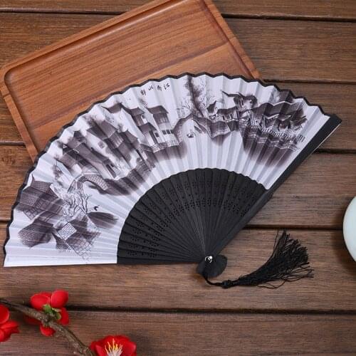 Chinese Japanese Style Silk Fan Folding Fan Wedding Art Gifts Dance Hand Held Fan Vintage Bamboo Folding Hand Flower Fan