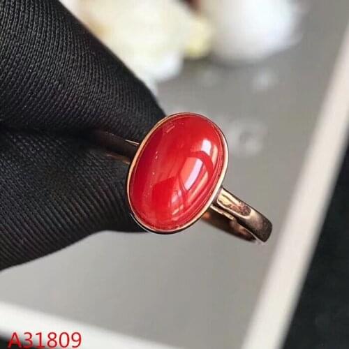 KJJEAXCMY Fine jewelry 925 pure silver inlaid natural coral female ring jewelry, oval micro insert