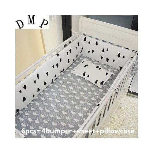 6pcs baby bedding set set de cuna Baby Bed Linens kit berço bed sheets baby cot sets crib bumper (4bumpers+sheet+pillow cover)