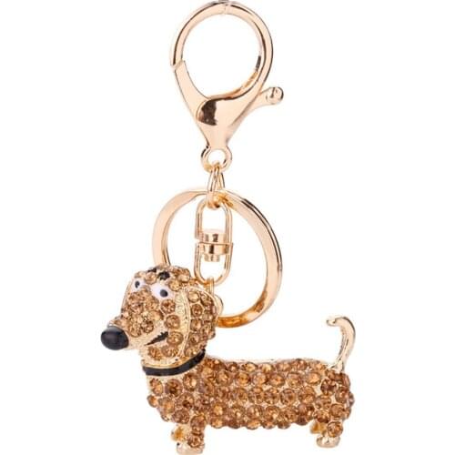 Small Lovely Cute Rhinestone Dachshund Dog Design Keychain Bag Car Key Ring Charm Pendant Best Gifts for Purse