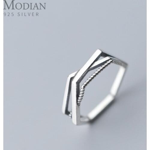 Modian New Geometric Three Layer Line Authentic 925 Sterling Silver Ring for Women Gift Free Size Ring Fine Jewelry Accessories