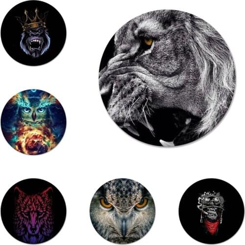 Cool Lion Tiger Monkey Animal Icons Pins Badge Decoration Brooches Metal Badges For Clothes Backpack Decoration 58mm