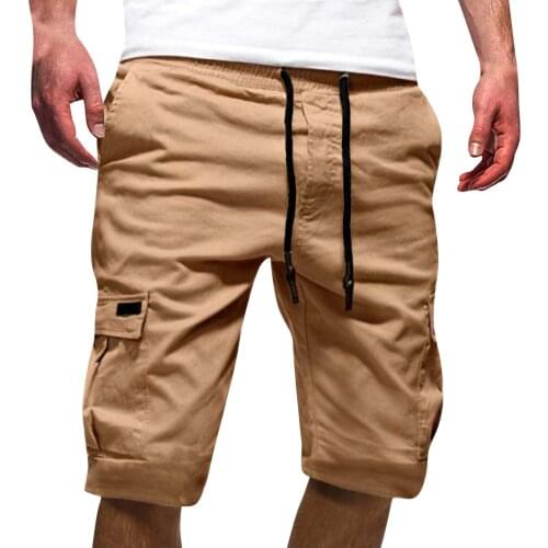Mens Casual Pants Elastic Waist Cargo Outdoor Workout Jogger Drawstring Pockets Sweatpants Sport Siold Bandage Shorts Pant