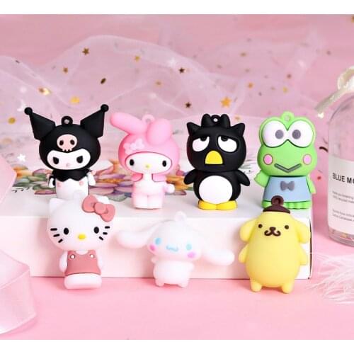 7pcs Set Cartoon Epoxy Pudding Dog Frog Keychain Figure Melodyed Kuromied Cool Penguin Cool Key Chain Women Pendant Keyring Toy