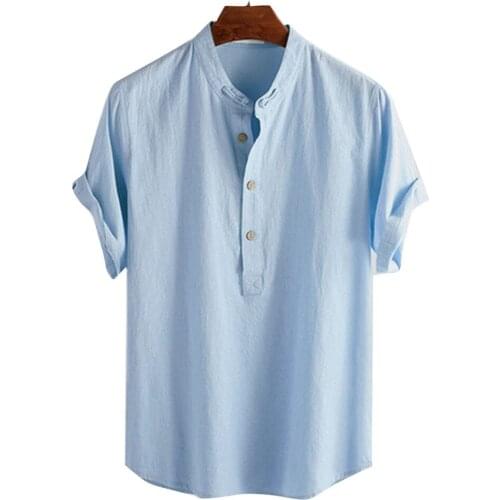 New Mens Linen Blouse Short Sleeve Baggy Buttons Summer Solid Comfortable Pure Cotton And Linen Casual Loose Holiday Shirts Tops