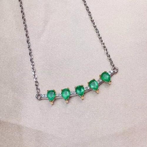 Natural green Emerald necklace Pendant S925 silver natural gemstone necklace Elegant Smiling water drop woman party gift jewelry
