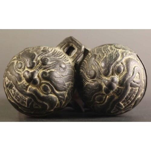 A pair ancient China bronze bell old dragon head bronze bells