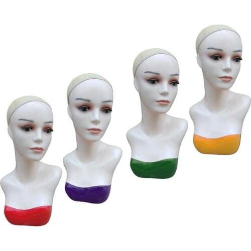 Realistic Female Bald Mannequin Head Pretty Make-up with Net Cap