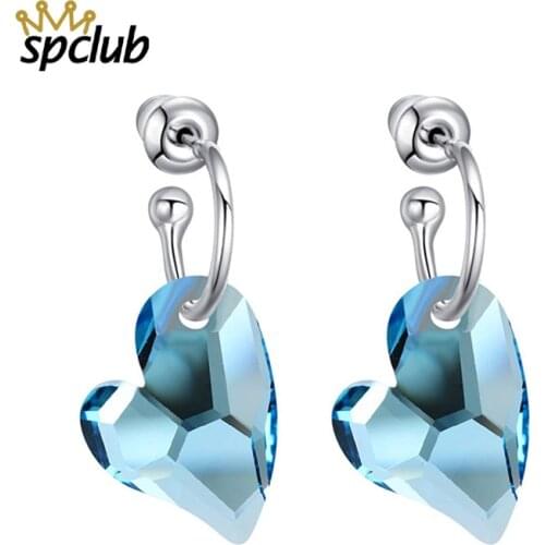 SPCLUB Korean Sweety Lovely Style Drop Earrings Crystals From Swarovski Heart Pendientes Mujer Moda Boucle D'Oreille