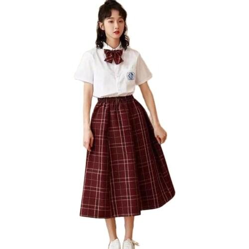 Student school uniform high waist pleated skirt long JK suit plaid skirt high school student womens British style long skirt