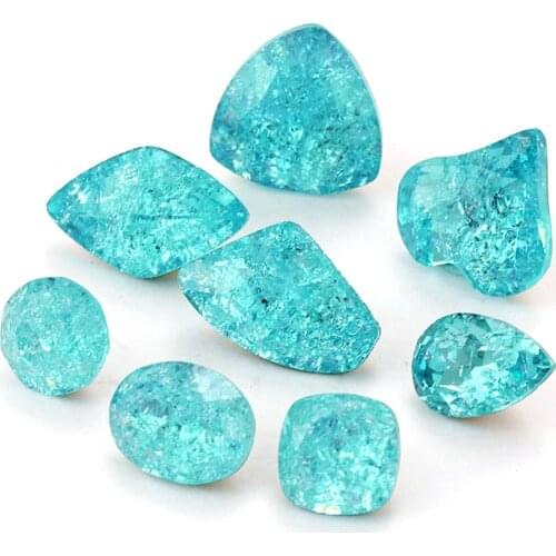 Lake Blue Color Ice Crystal Stones 6x8mm Drop Shape Nail Art Rhinestones Pointback Square Glass Strass Nails Accessories