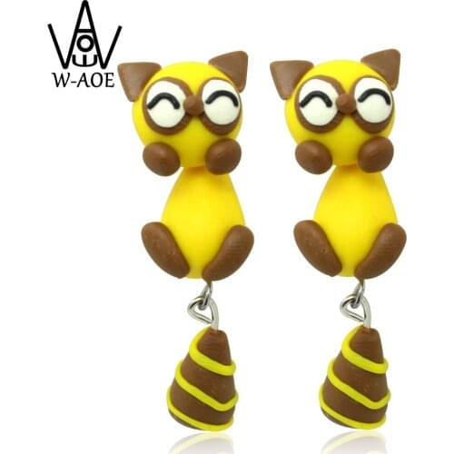 TTPAIAI 30 Brand Handmade Polymer Clay Cute Raccoon Cat Stud Earrings Fashion Jewelry 3D Animal Earrings For Women Girl Gift