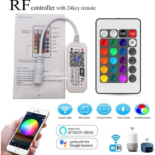 WiFi RGB RF Controller With 24Key Remote Voice Smartphone APP Control for 5V-24V 5050 2835 RGB LED light Strip