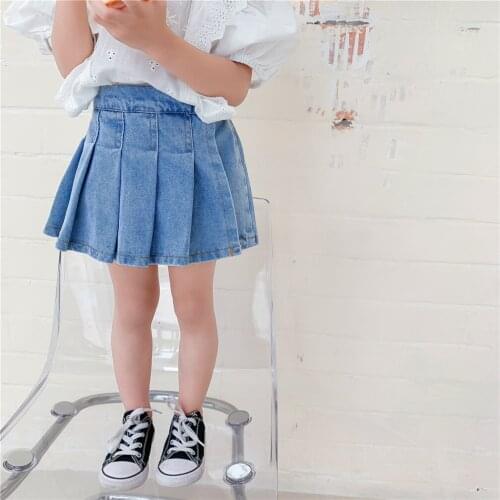 2-7 Y Toddler Girls Skirt-pants 2021 Summer New Kids Girls Korean Pleated Denim Skirts Baby Clothes Girls Denim Culottes Shorts
